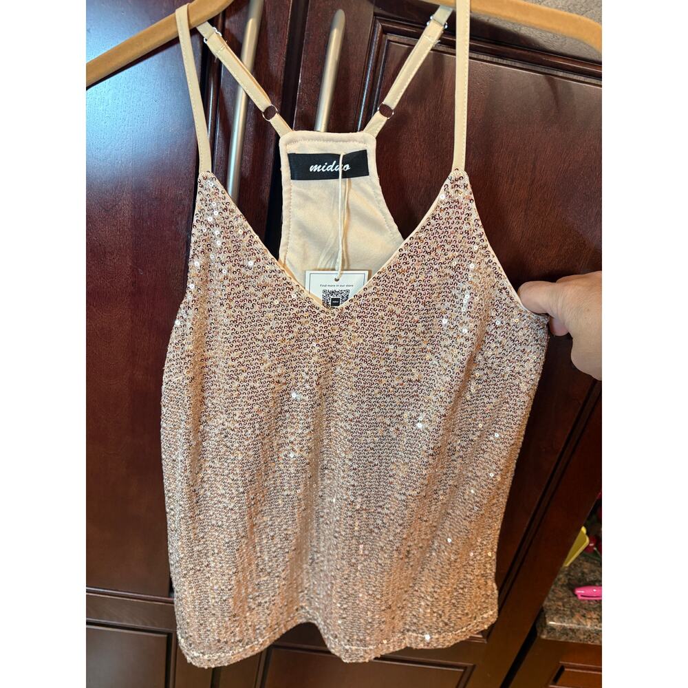 Gold Sequin V-Neck Cami Racerback Adjustable Straps Size XS NWT - Picture 4 of 13